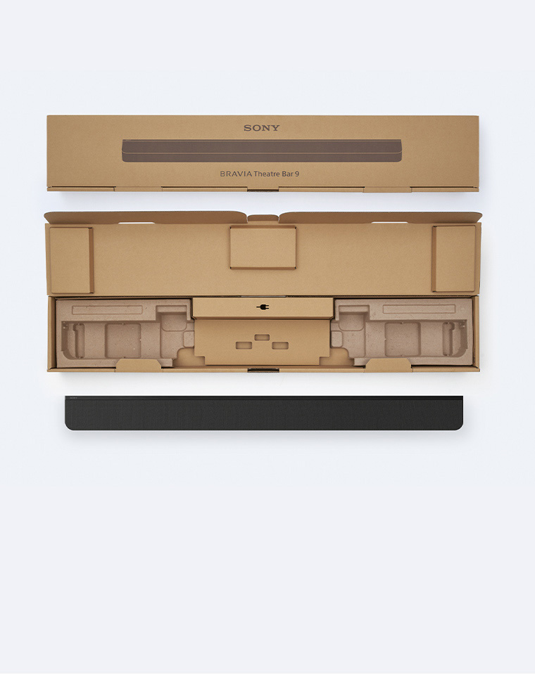 サウンドバーと紙製の梱包材を並べた画像