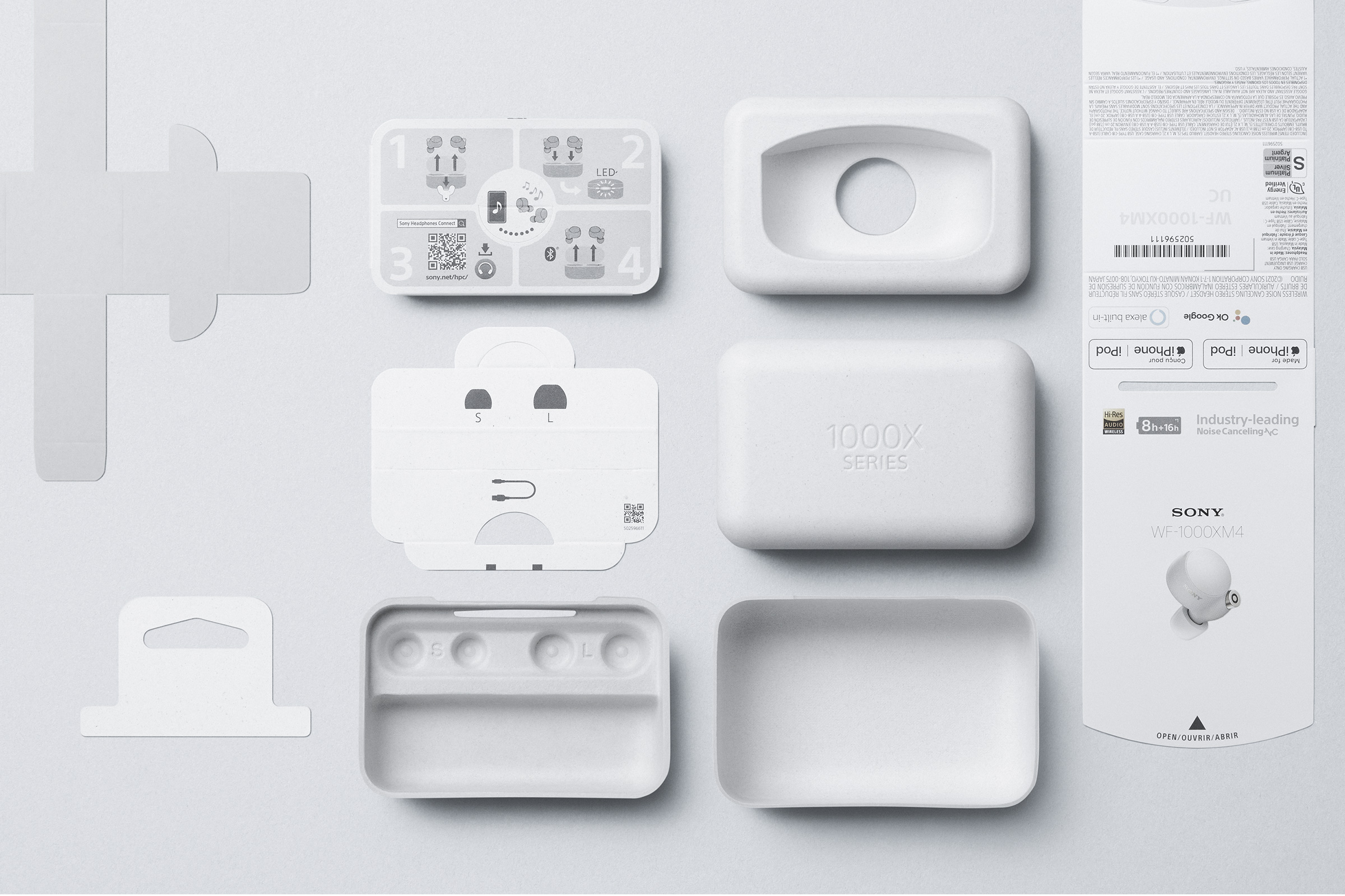 紙でできたパッケージとその中身が整列している