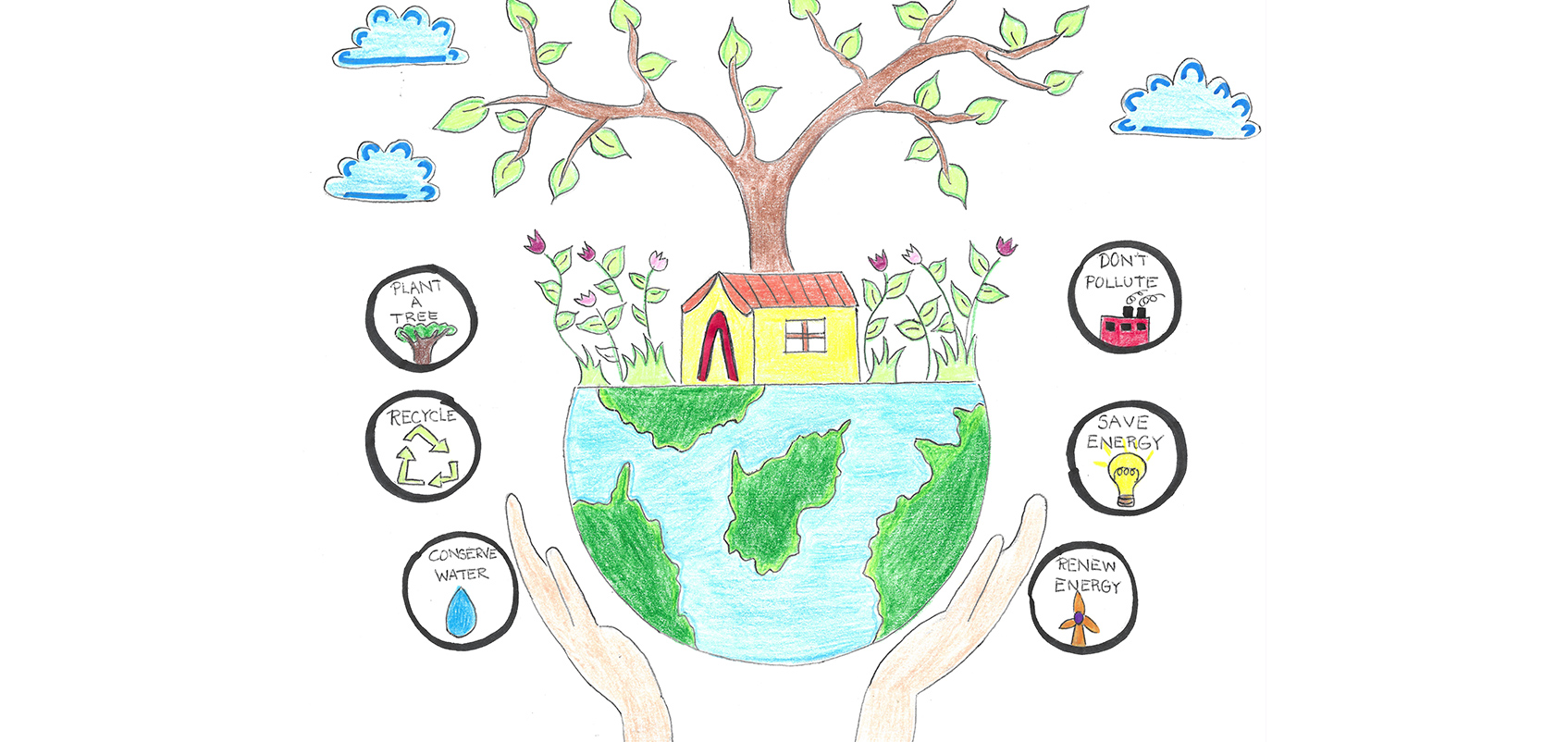 Illustration of a plant growing out of the earth wrapped in two hands.